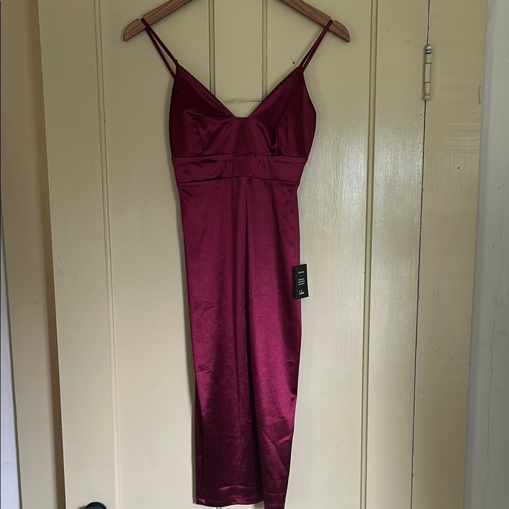 Lulu's Deep Red Satin Midi Dress